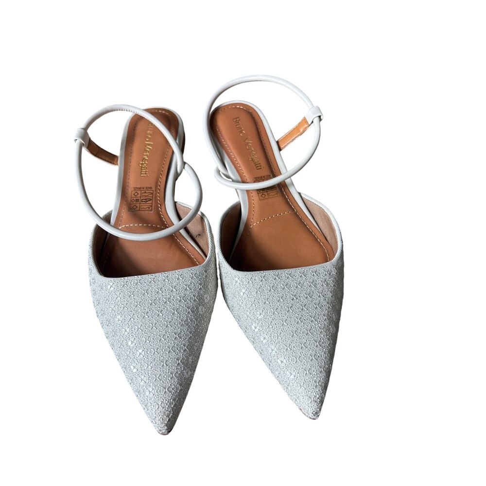 Bruno Menegatti Pearl White Sequin Pointy Toe Flat Sz 8